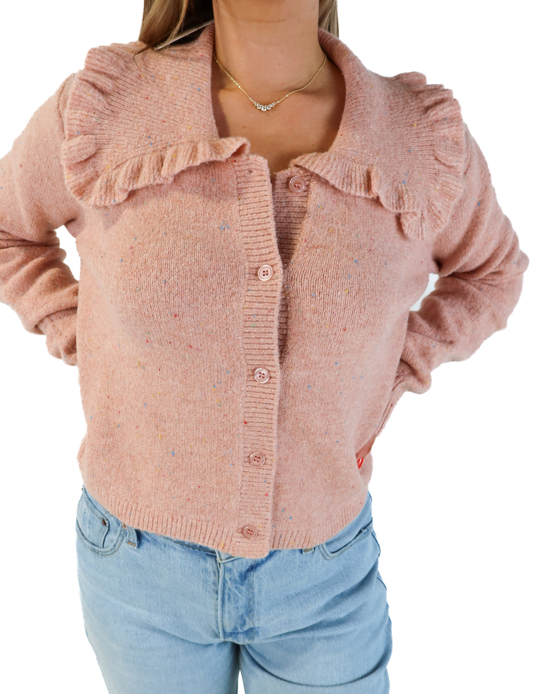 Anthropologie pink confetti ruffle cardigan NWT (M; retail $118)