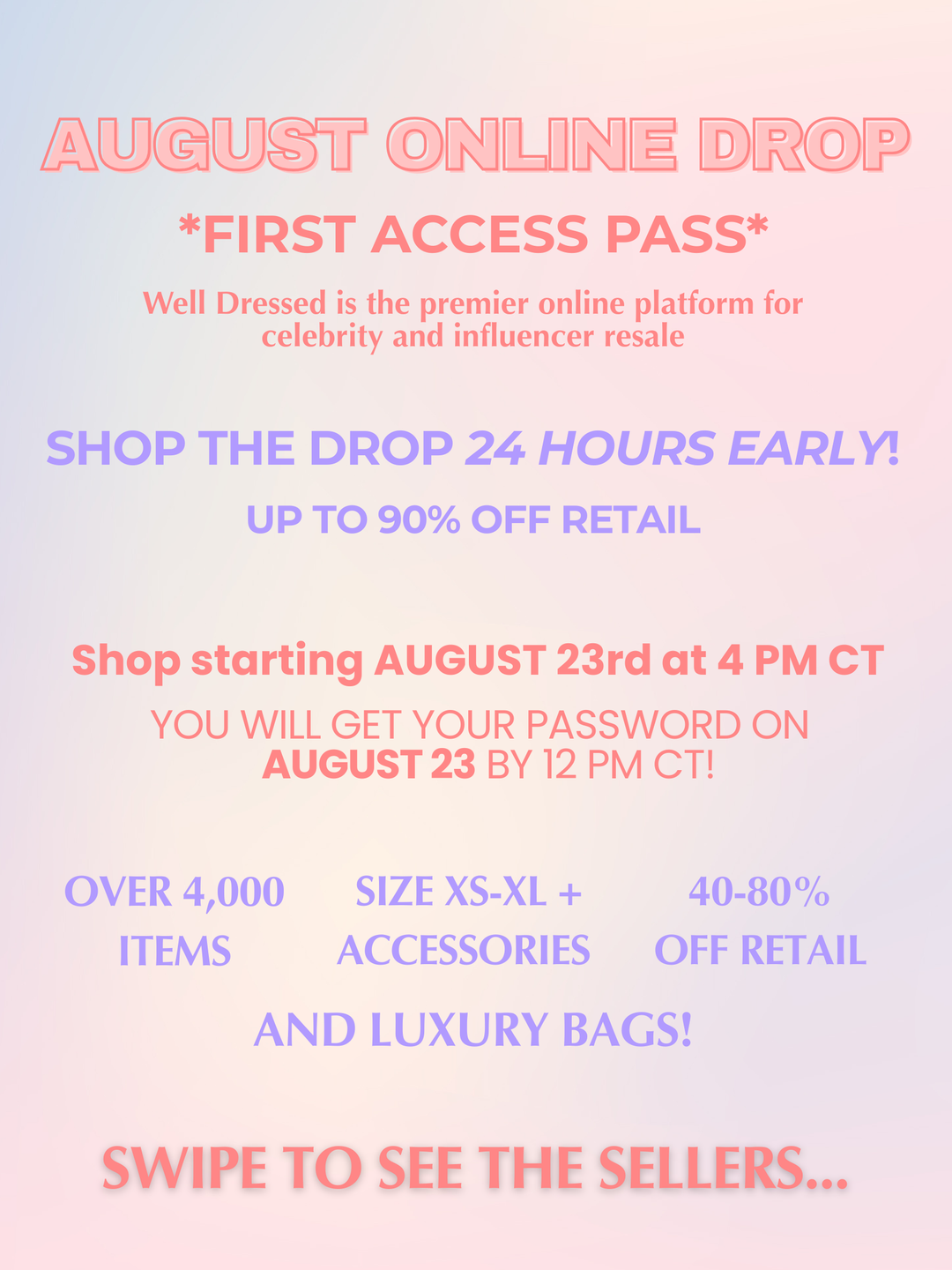 FIRST ACCESS PASS- August 2026 Online Drop