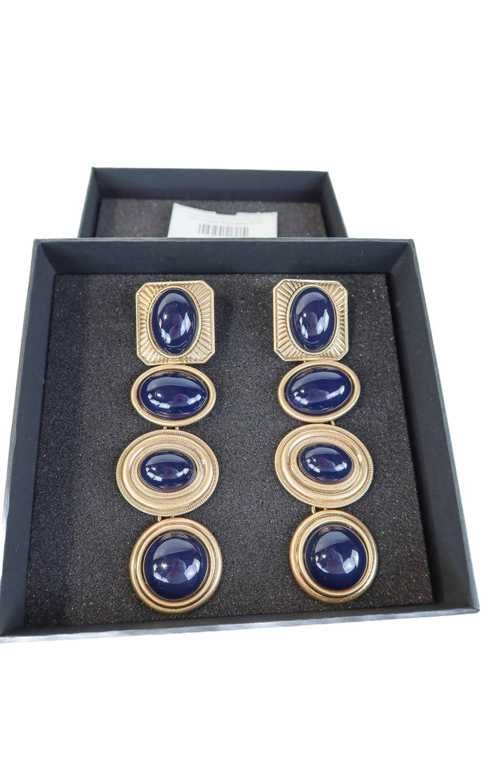 area gold/blue statement earrings