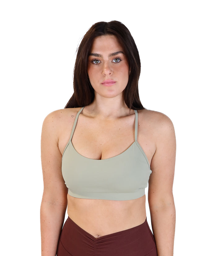 Volare sage green sports bra (M; retail $38)