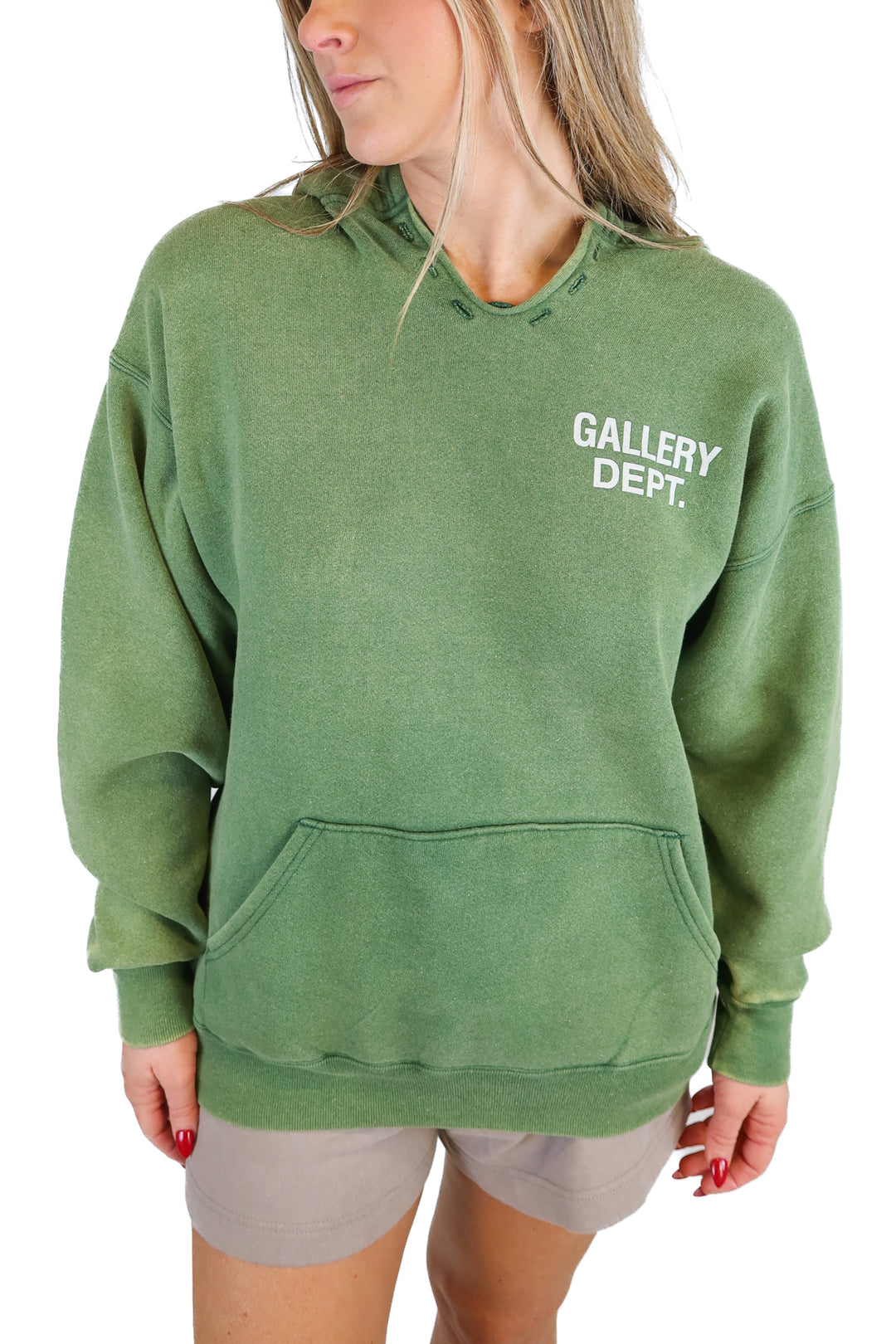 Gallery Dept green hoodie (M; retails for $550)