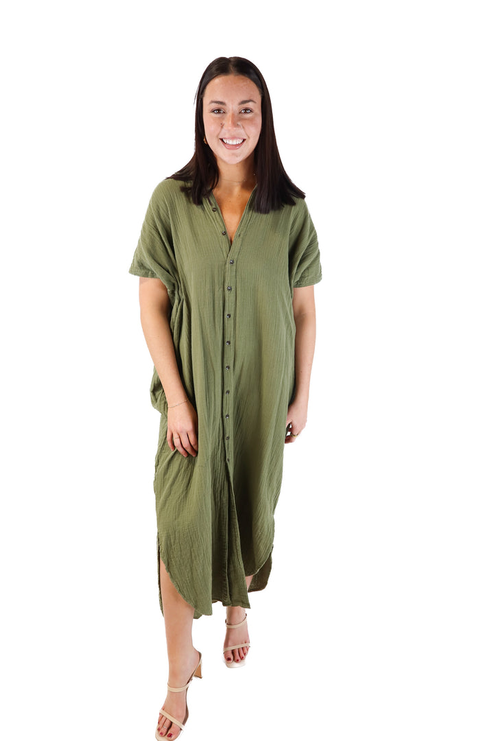 Acacia Cotton Green Maxi Dress (S; retail $115)