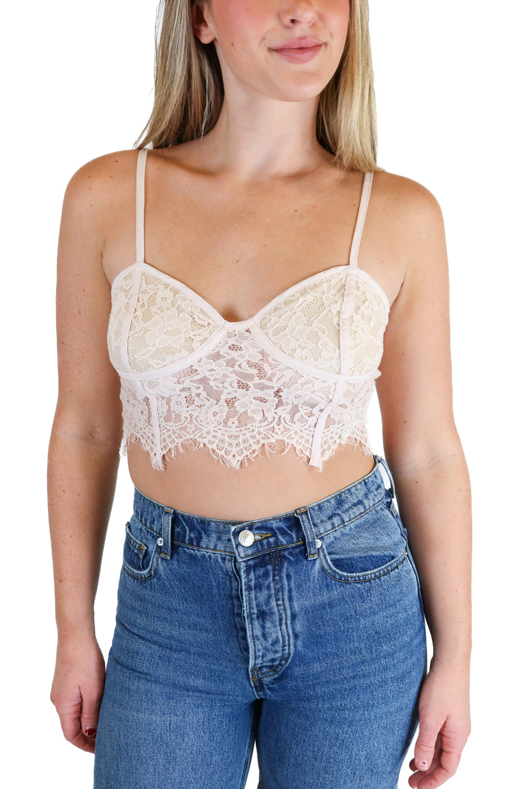Forever 21 Nude Lace Cropped Bra Top (S)