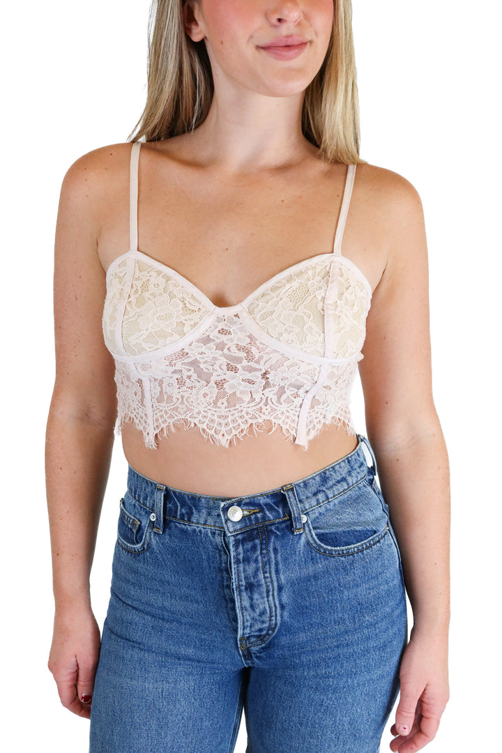 Forever 21 Nude Lace Cropped Bra Top (S)