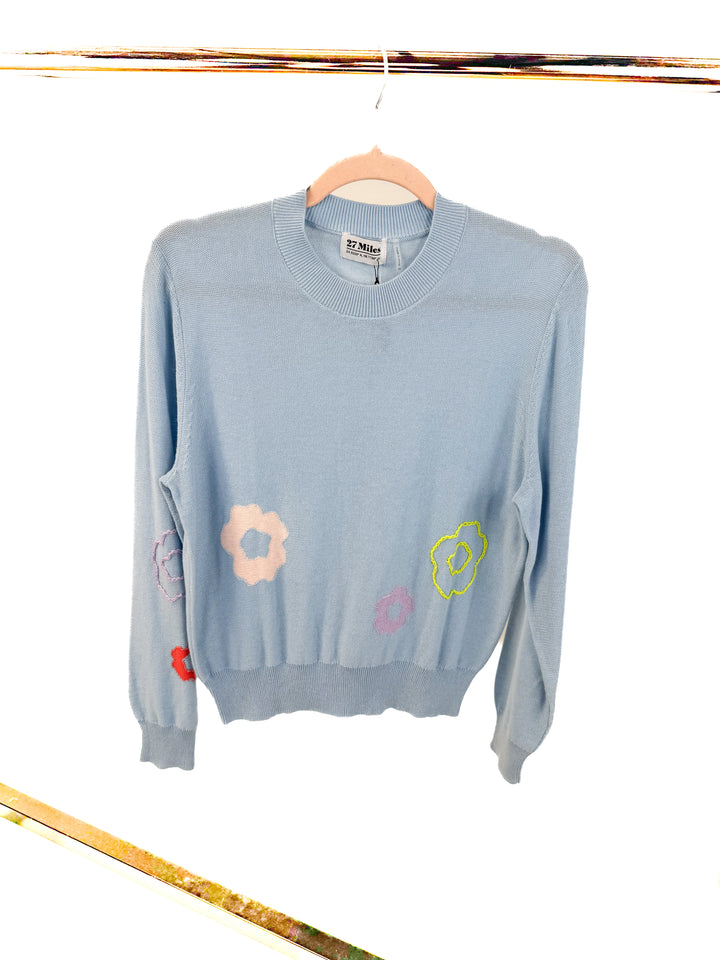 27 miles blue floral sweater NWT (xs; retail $295)