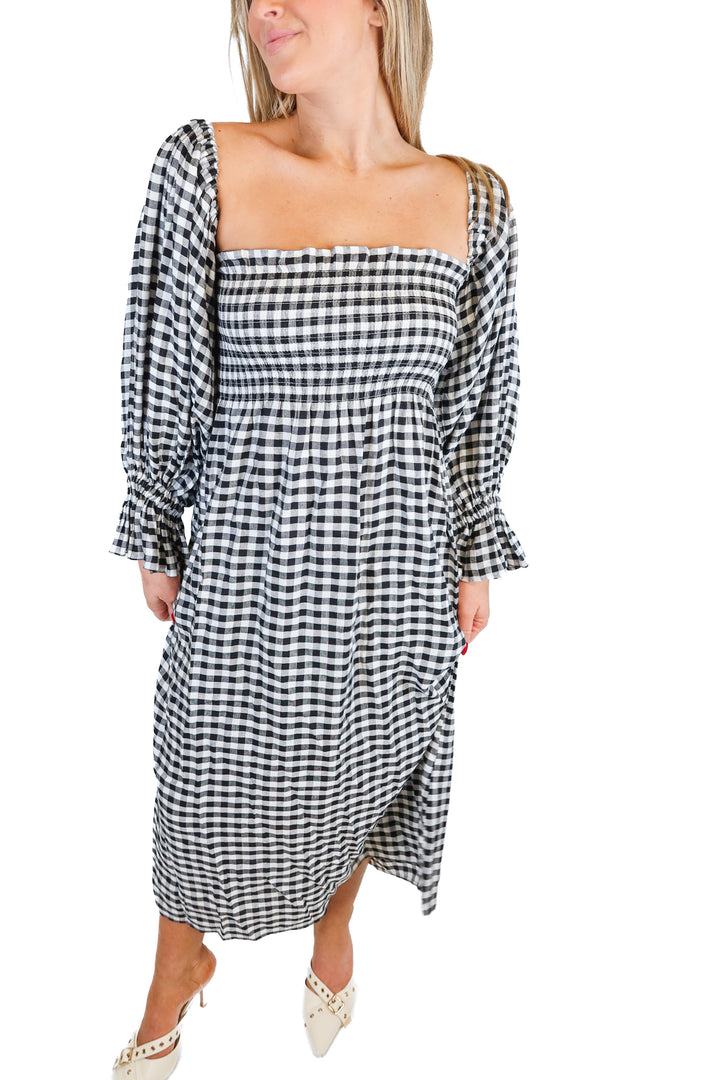 Sleeper black/white plaid midi dress (S)