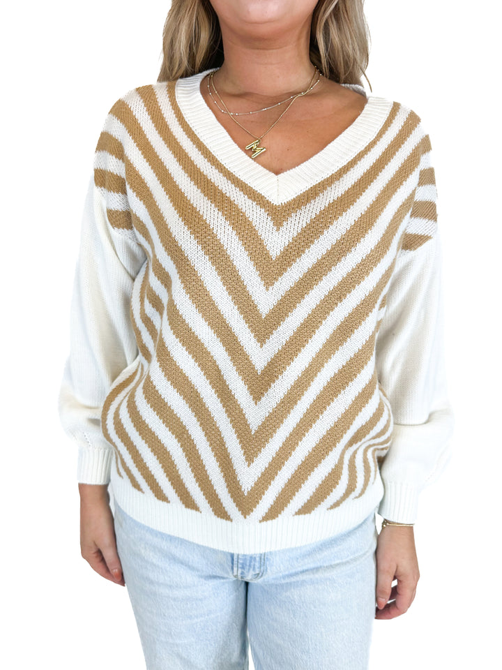 Promesa Oversized Chevron V-Neck Sweater (S/M)
