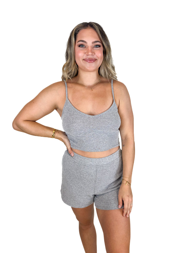 Open Edit Grey Tank, Cardigan and Shorts Pajama Set (S)