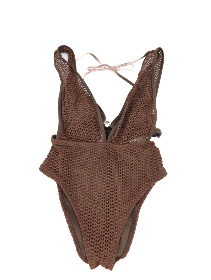 cupshe brown mesh one piece swim NWT (S)