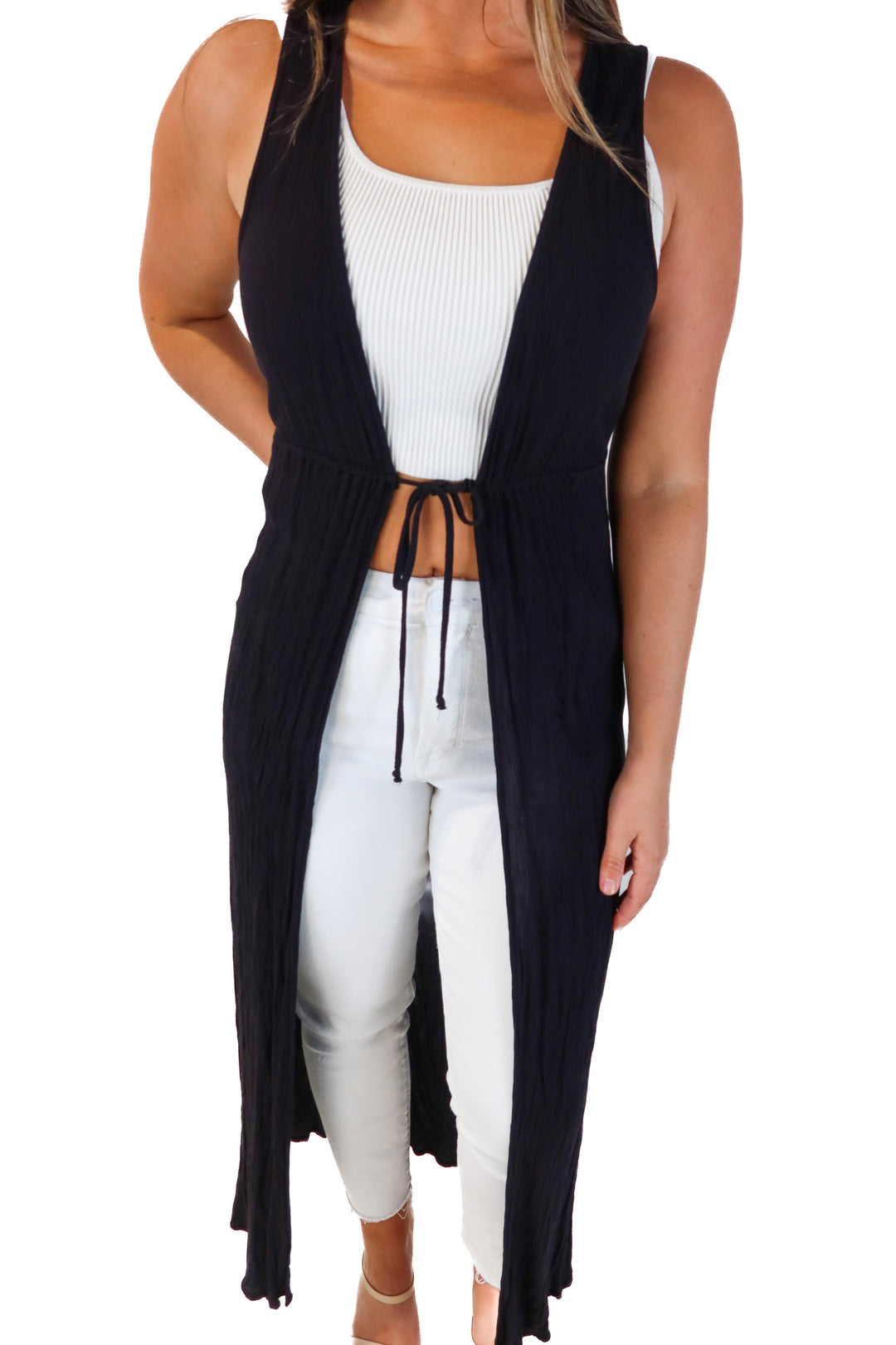 Kona sol black sleeveless long cardigan (s/m)
