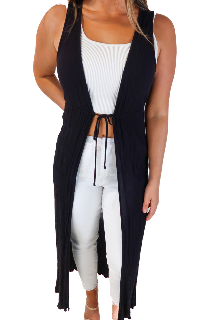 Kona sol black sleeveless long cardigan (s/m)