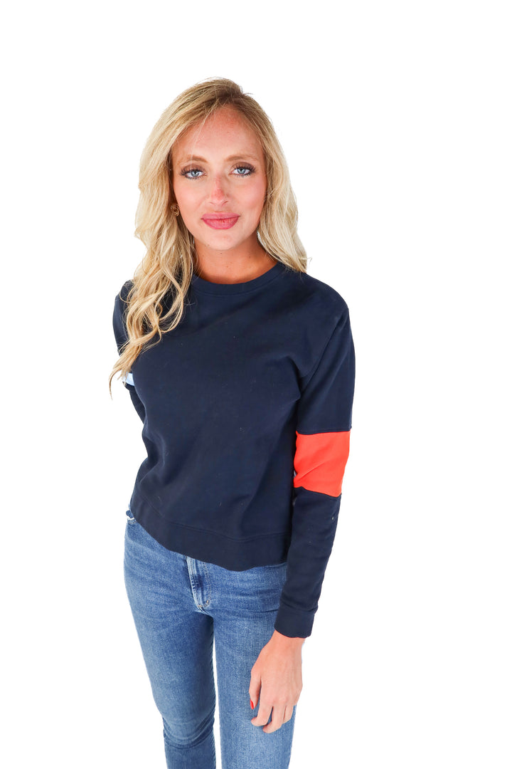 Kule Navy Colorblock Sleeve/Stripe Shirt Back Sweatshirt (S)