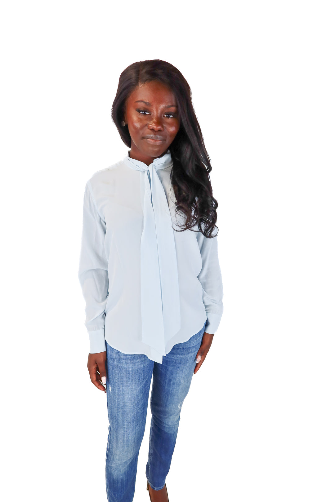 Sandro Pale Blue Neck Tie Silk Blouse (2)