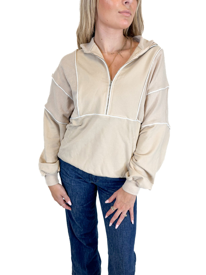 Kittenish Taupe Half-Zip Pullover (S)