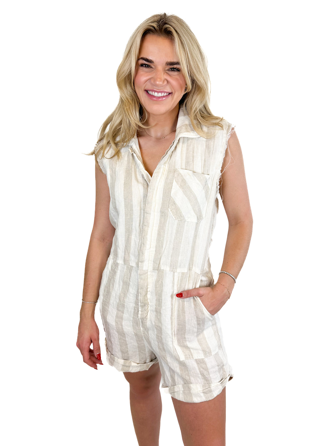 Blank NYC Striped Linen Romper (XS)