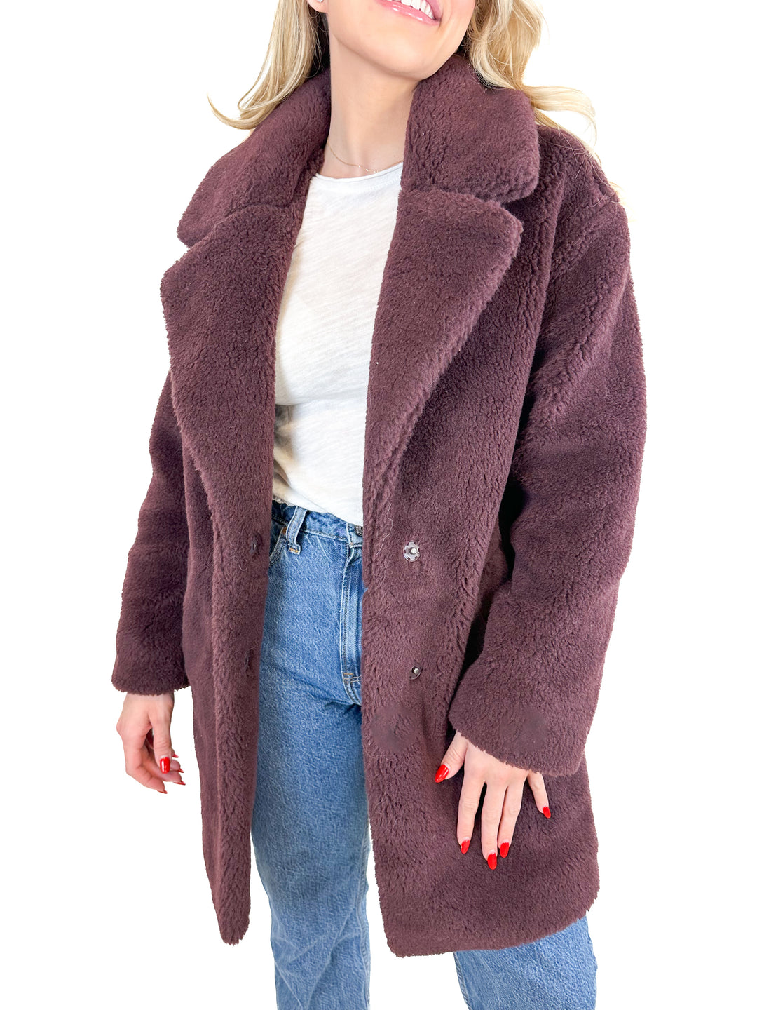 Abercrombie Dark Mulberry Teddy Coat (XXS)