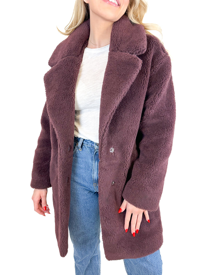 Abercrombie Dark Mulberry Teddy Coat (XXS)