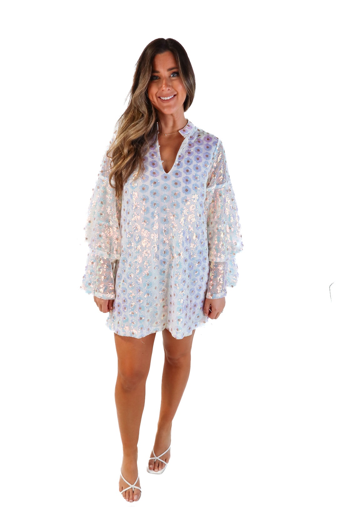 Buddy love iridescent floral sequin dress (s; retails for $107)