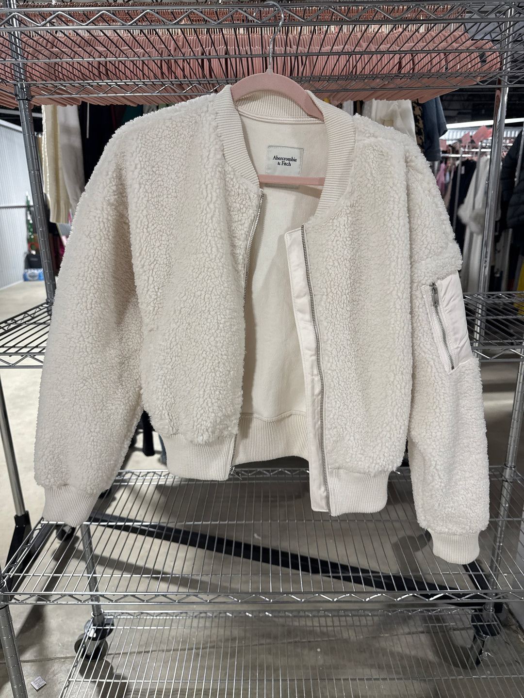 SOLD: Abercrombie white teddy bomber (size M)