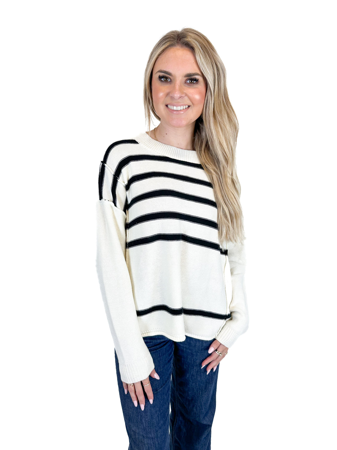 Lovestitch Cream & Black Stripe Sweater (S)