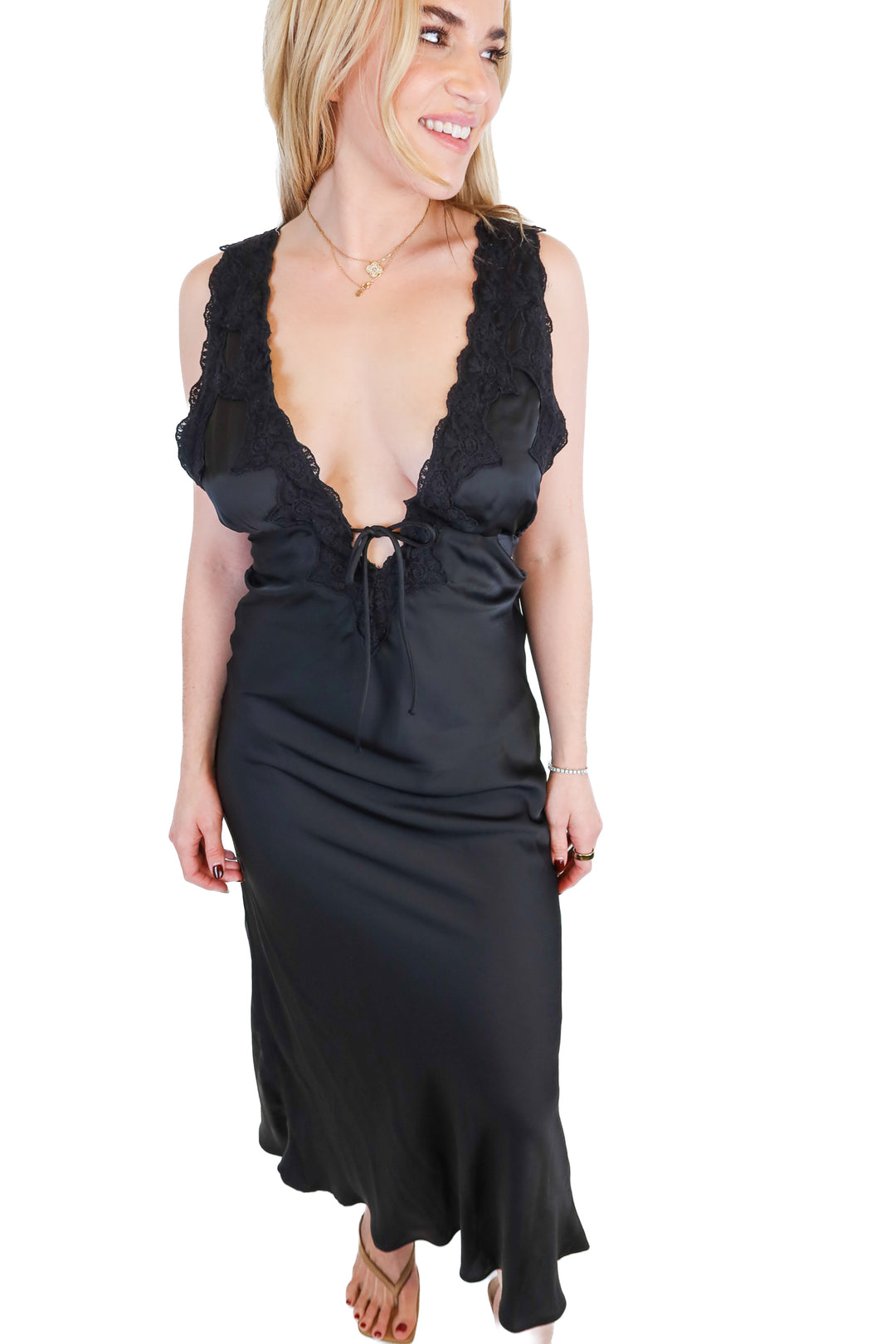 Rumored black satin midi dress (S; retail $138)