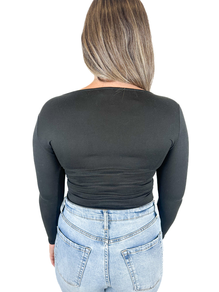 Pink Lily Black Long-Sleeve Bodysuit (M)