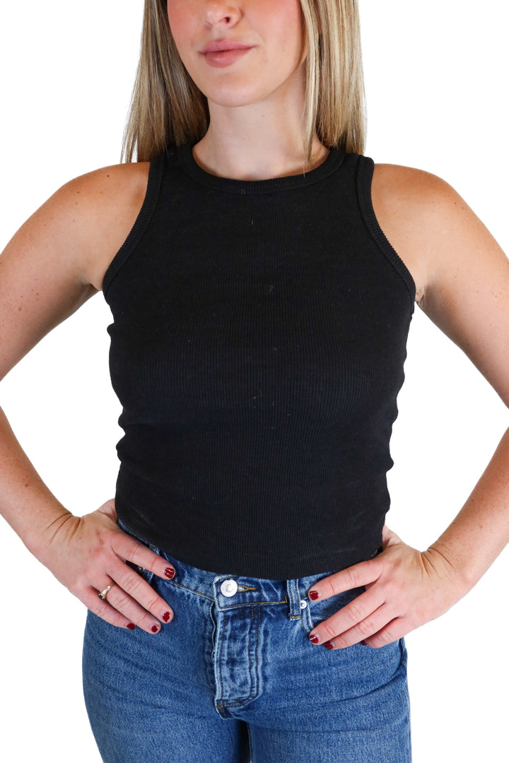 Petal and Pup Black Ribbed Tank Top (XS)