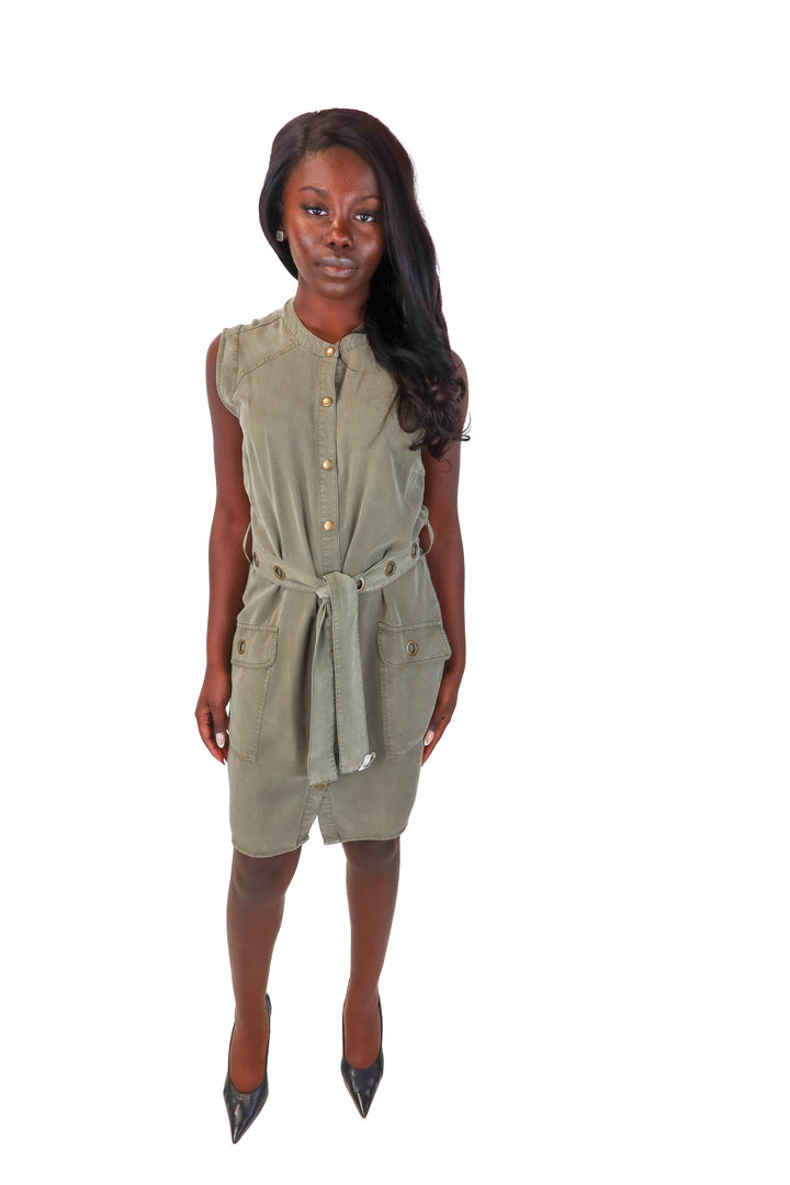 Splendid Olive Snap Front Belted Dress (S)