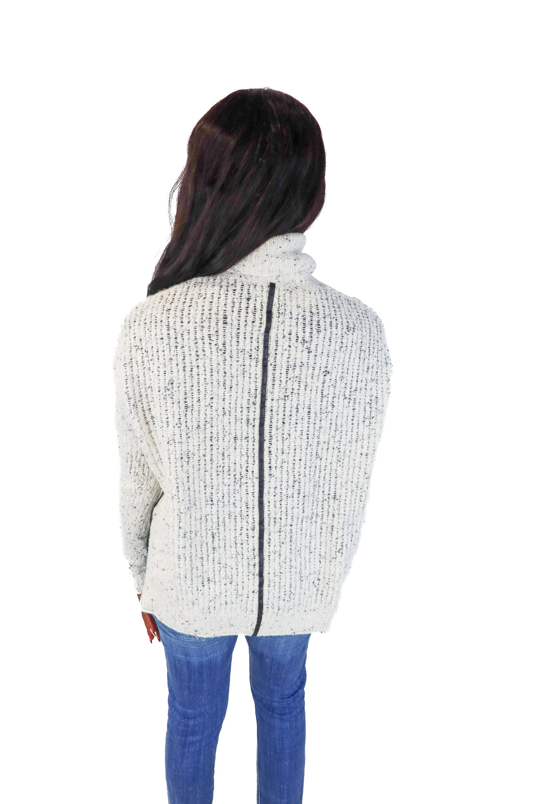 J Brand Cream/Grey Leather Trim Turtleneck Sweater (M)