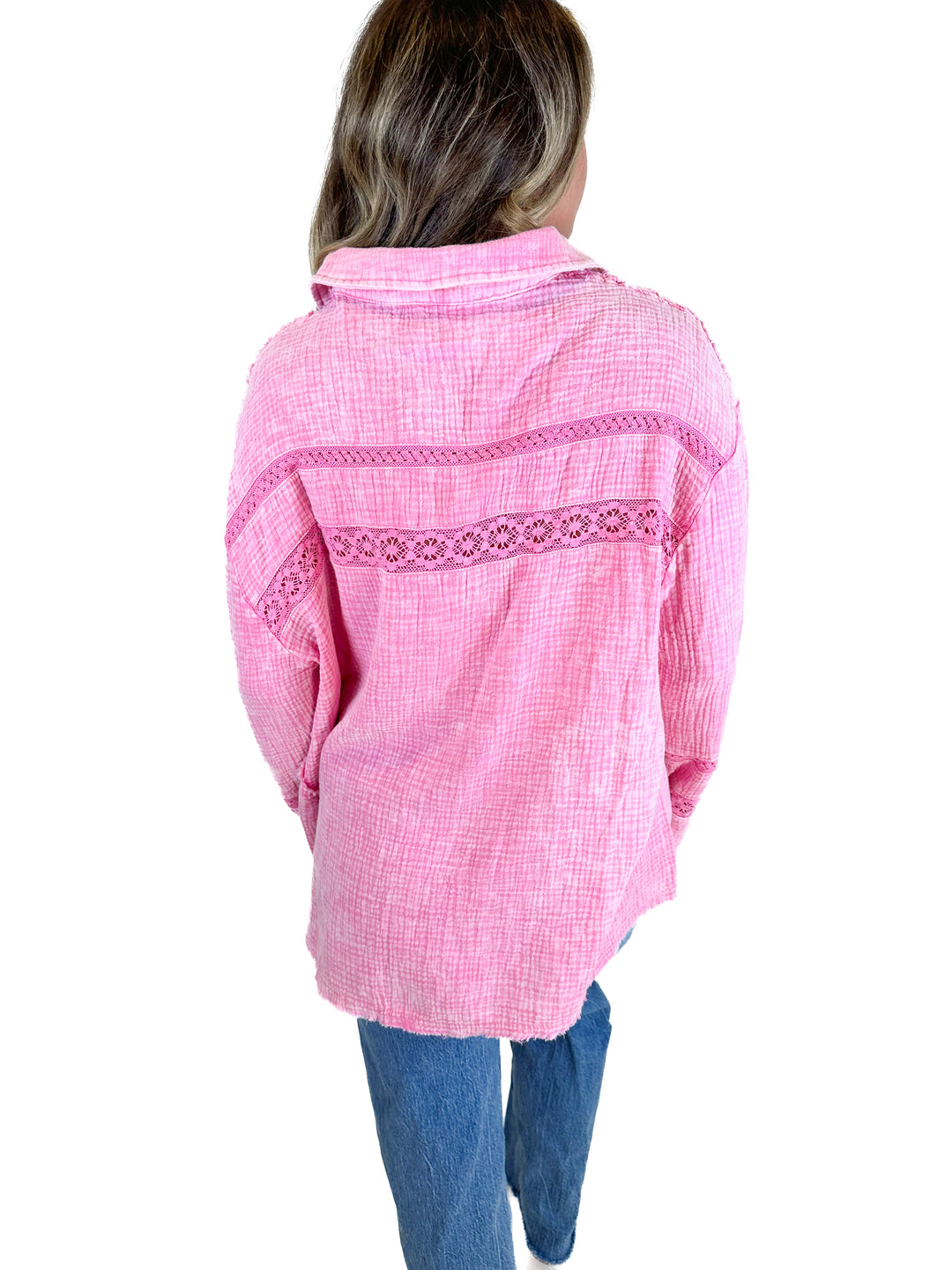 Sewn and Seen Pink Shirt With Lace Detail NWT (M)