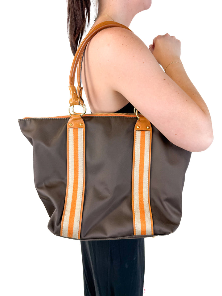 Michael Michael Kors Brown Twill & Canvas Trimmed Tote (est. retail $225)