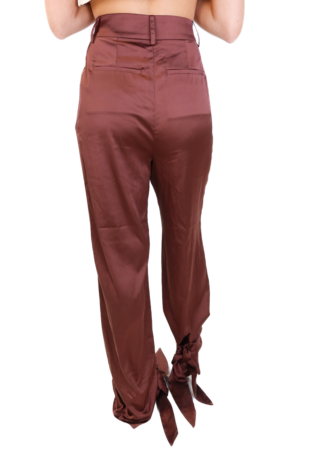 L’Academie satin maroon ankle tie trousers NWT (xs; retails for $198)