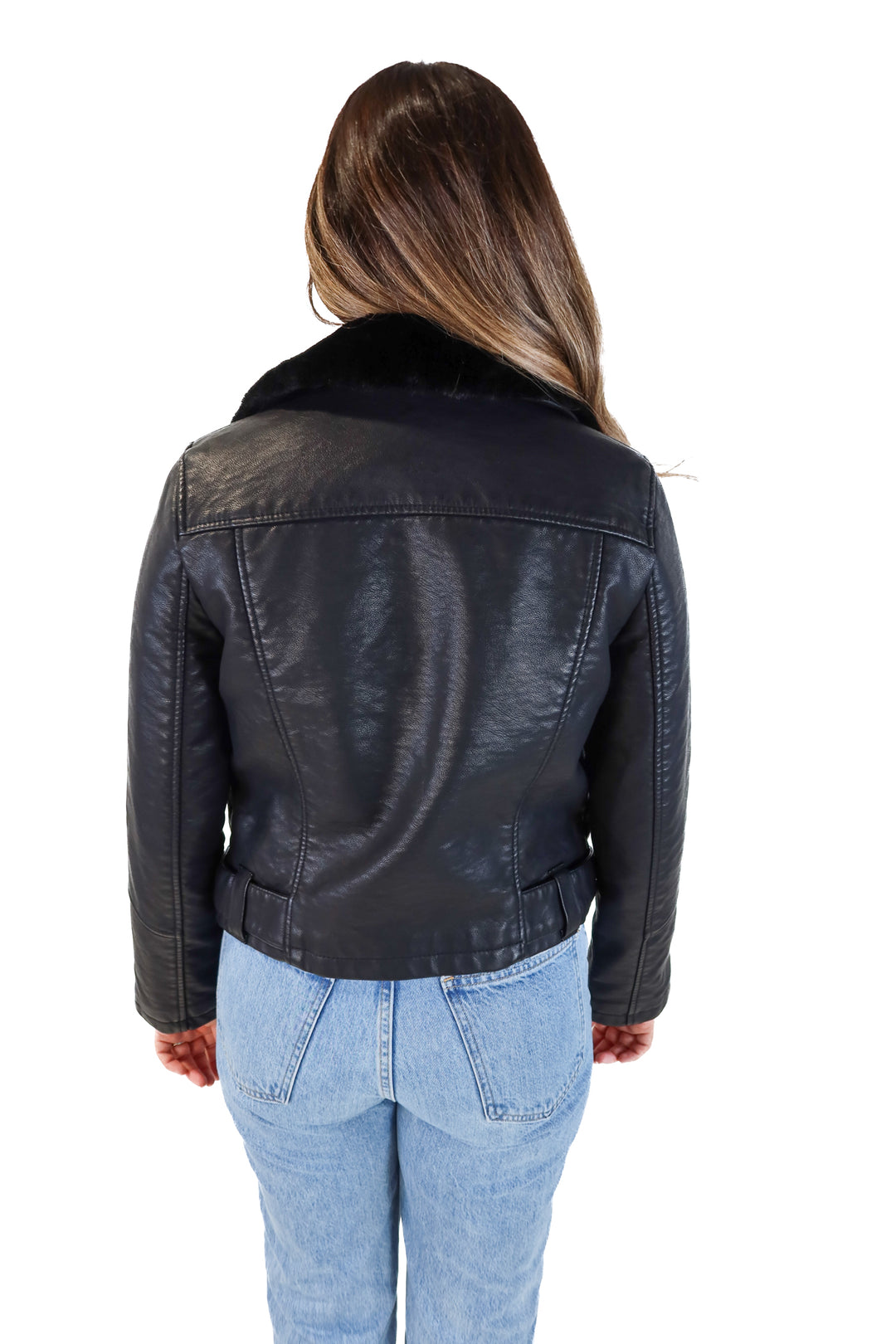 Forever21 black leather jacket with fur lining NWT (M; retails for $49.90)