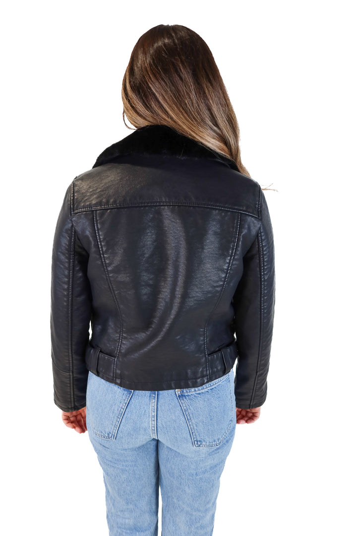 Forever21 black leather jacket with fur lining NWT (M; retails for $49.90)