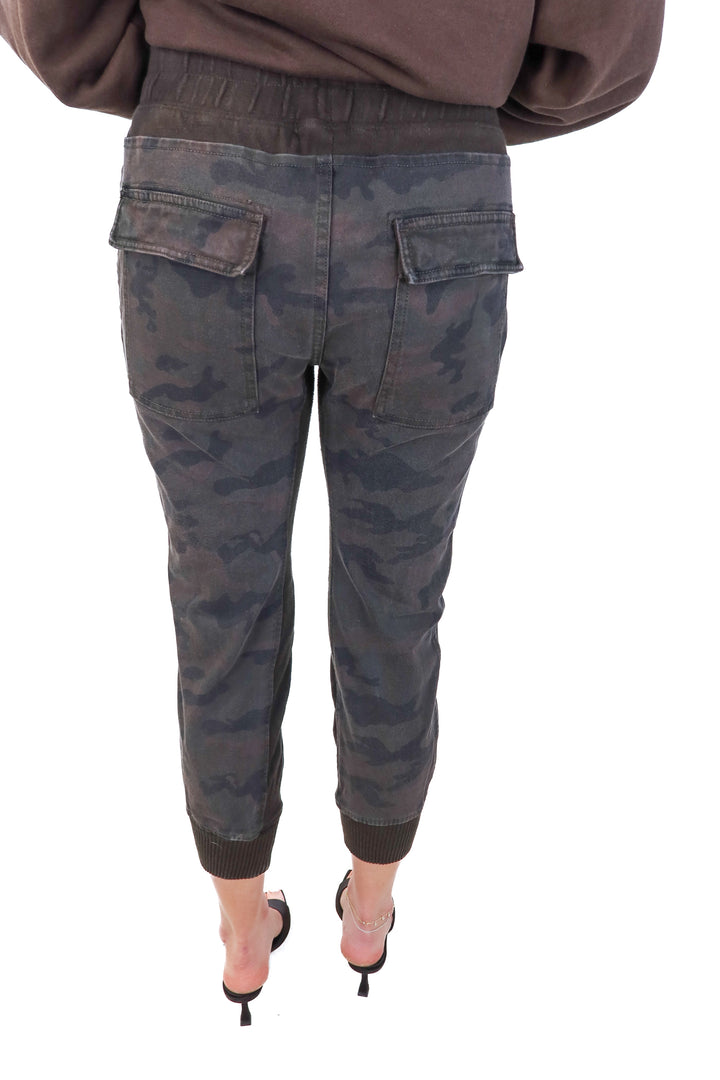 SLAY James Perse Camo Denim Joggers (1/S; retails $265)