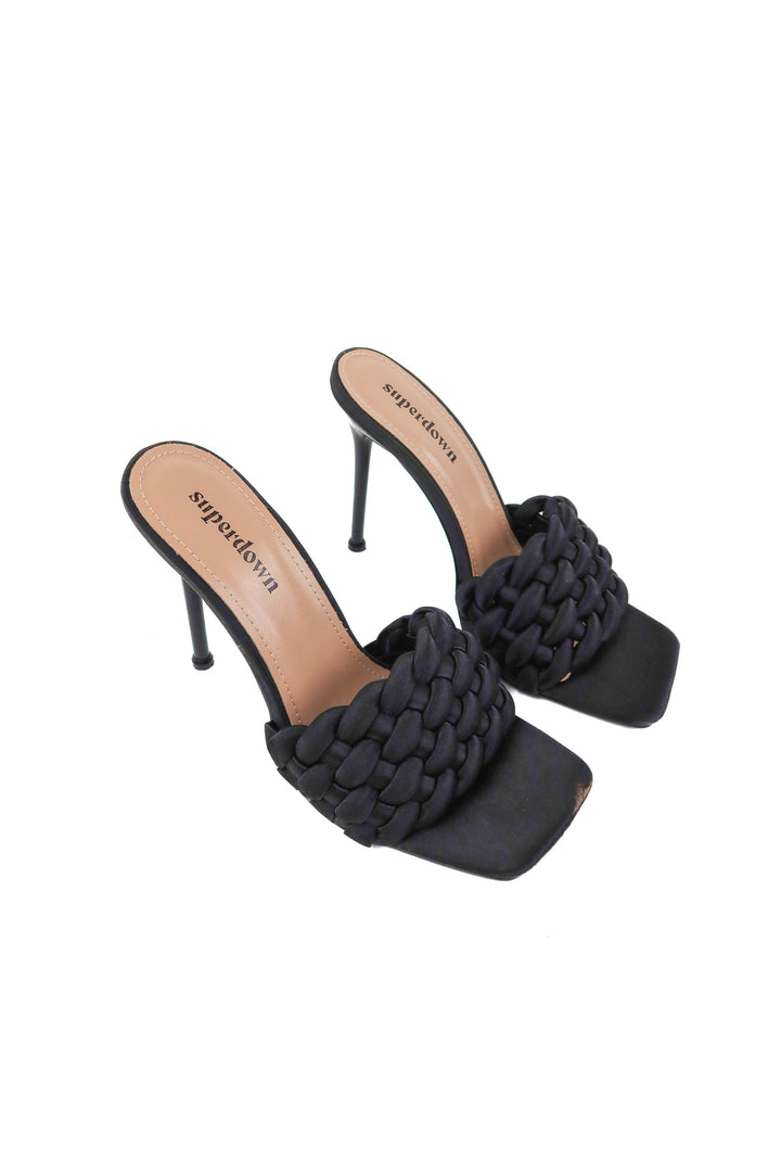 superdown black woven heels (8; retail $98)
