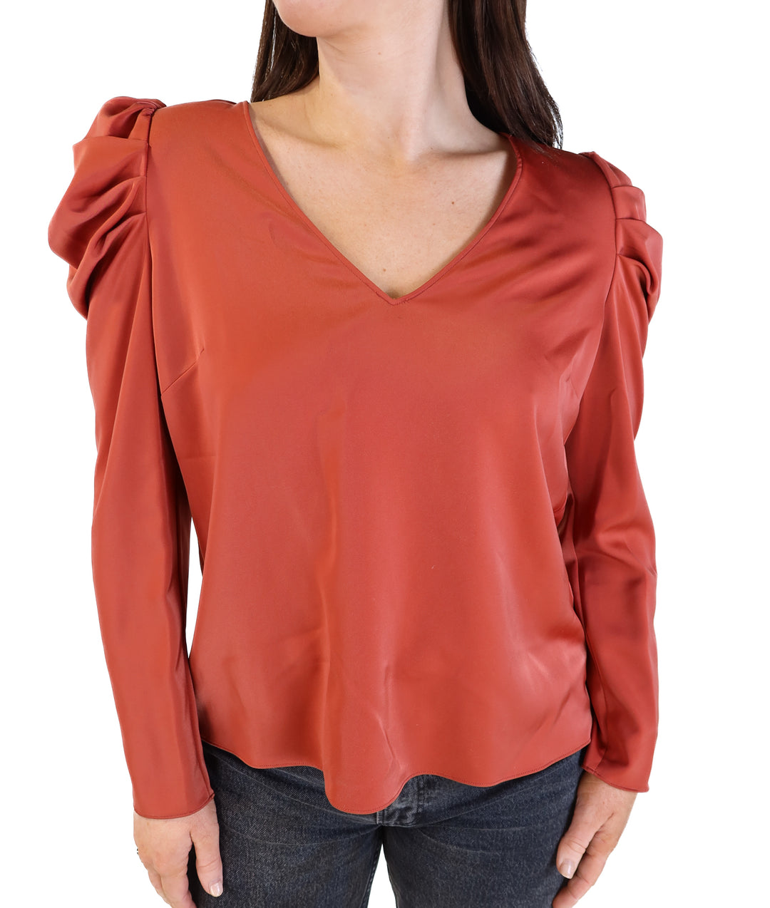 Gianni bini rust puff sleeve top (m; retail $58)