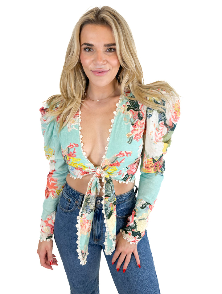 HEMANT & NANDITA Floral Poplin Tie-Front Top (S)