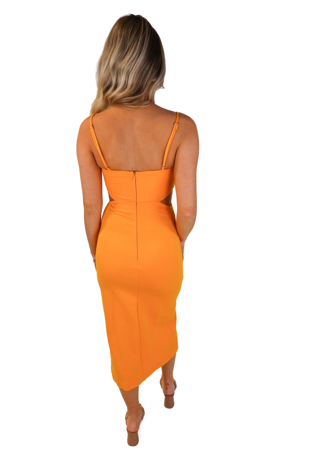 Hours orange cut out midi dress (s; retail $211)