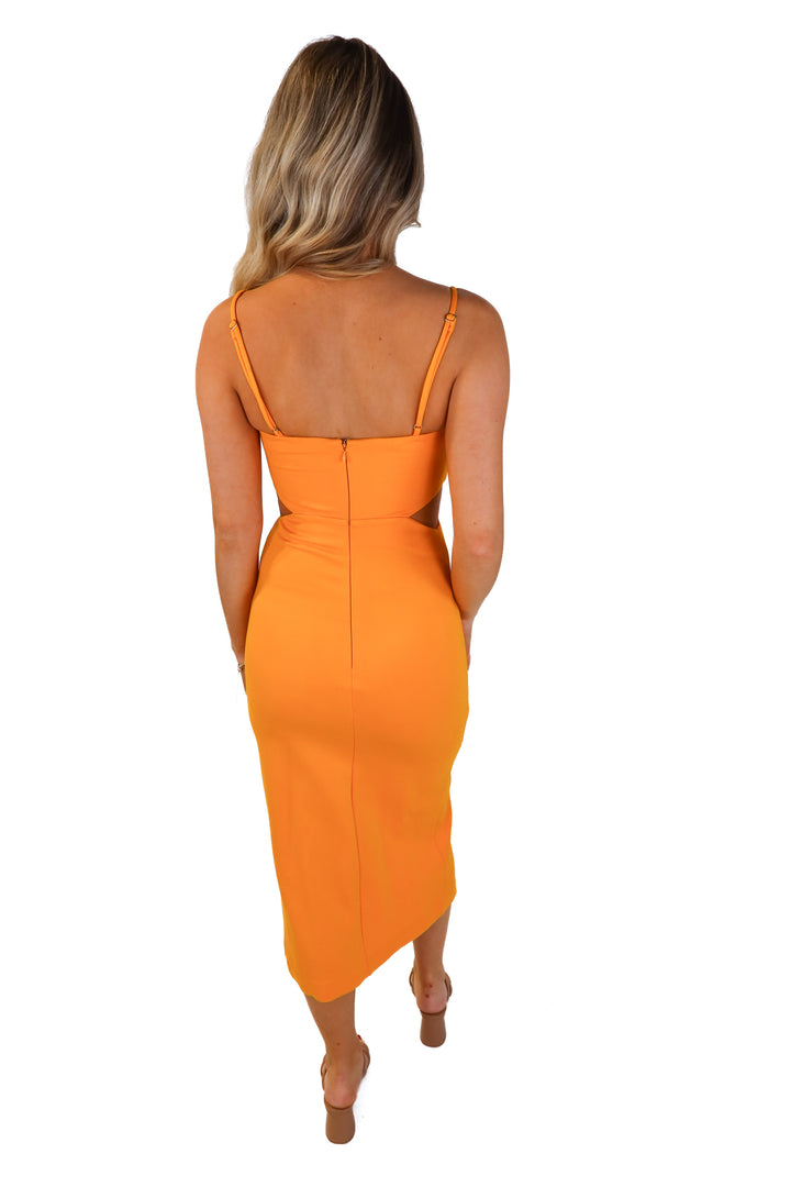 Hours orange cut out midi dress (s; retail $211)