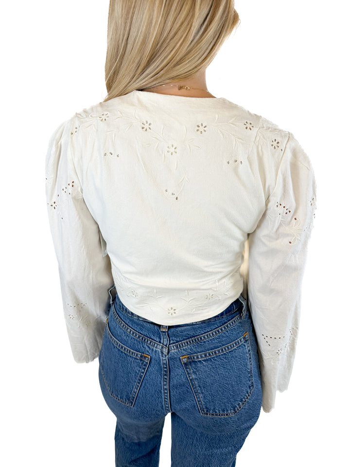 Free People White Embroidered Jacket (XS)