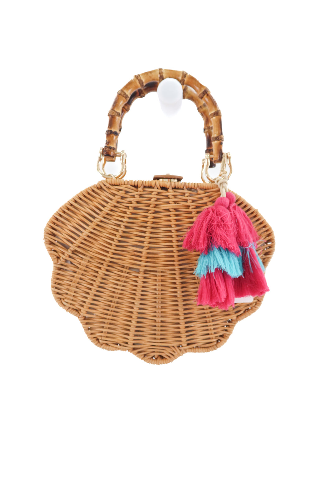 brooke webb rattan shell bag with tassel