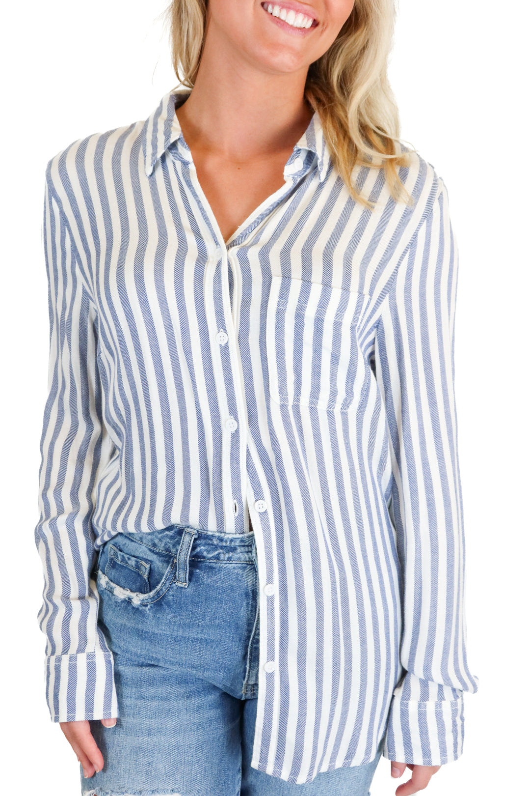 Beach Lunch Lounge blue/white striped top (S)
