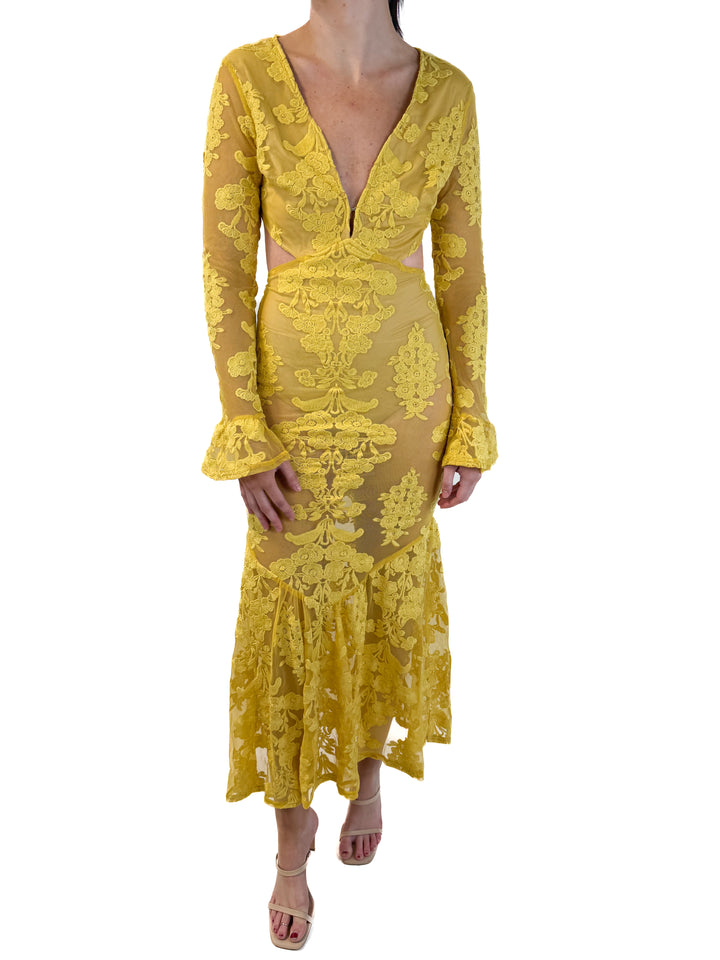 FORE yellow lace maxi dress NWT (retails for $98)