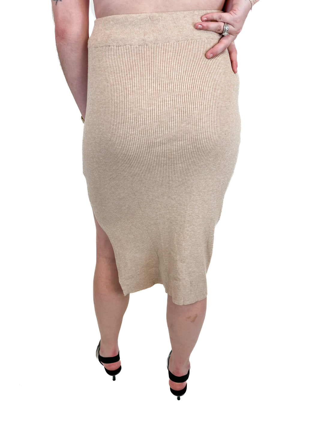 Tan Ribbed Midi Pencil Skirt (S)*