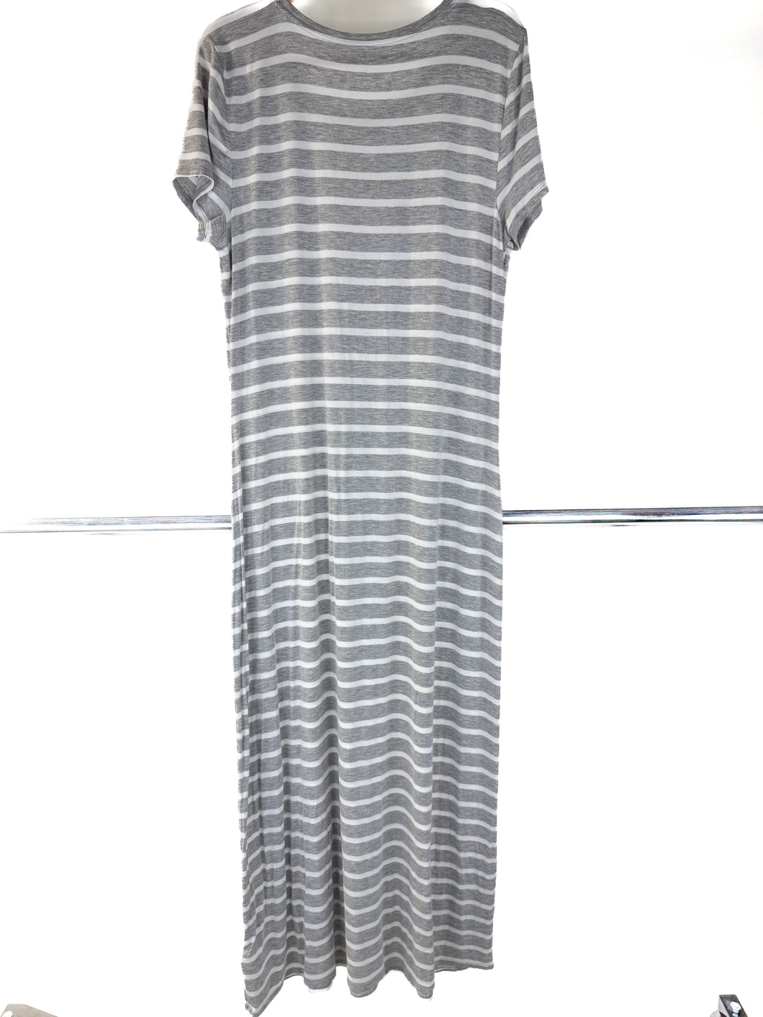 grey/white striped maxi dress (L)