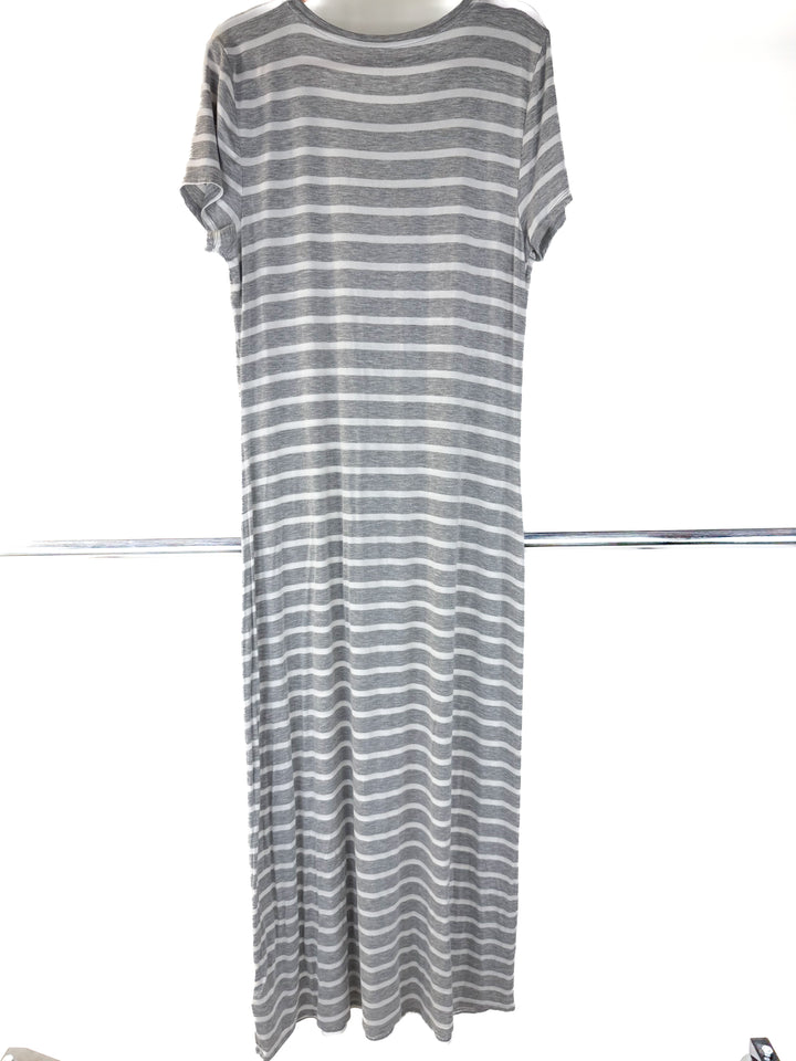 grey/white striped maxi dress (L)