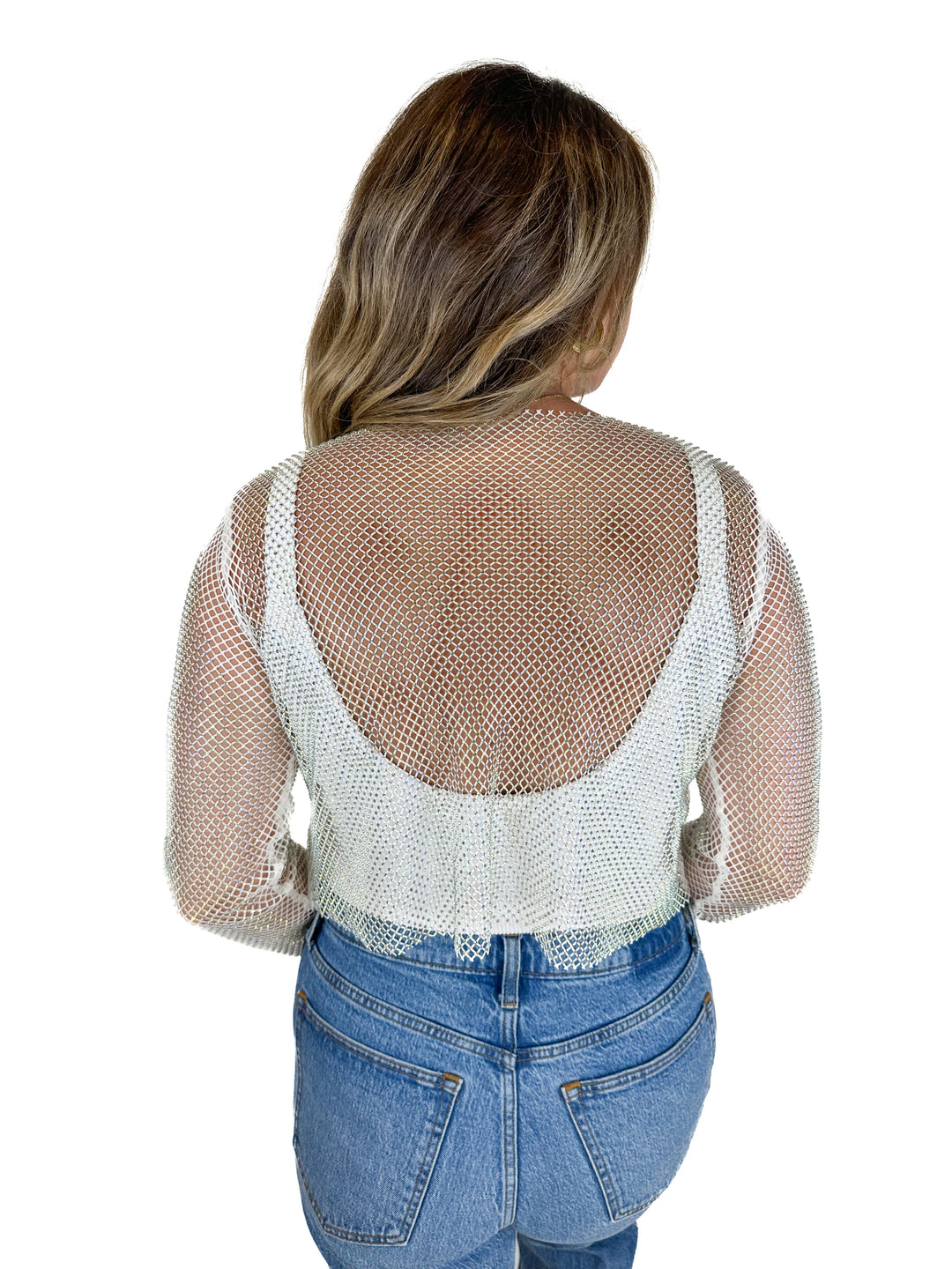 White Mesh and Crystal Top (L)