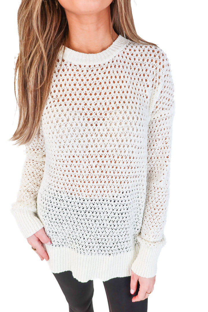 Theory Off White Crochet Knit Sweater (S)