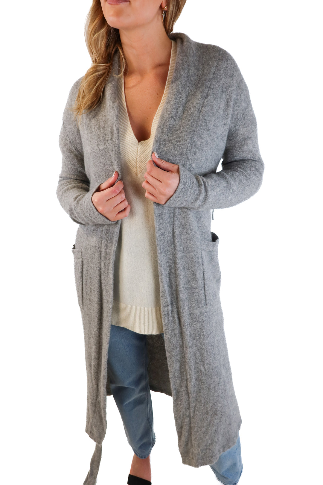 White + Warren Grey Cashmere Cardigan (S; retail $595)